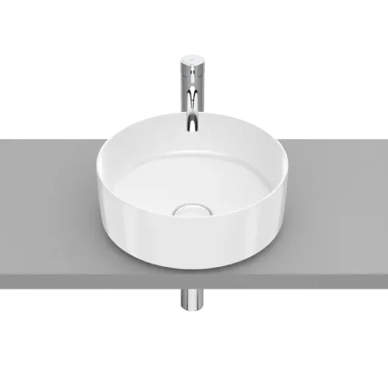 VASQUE À POSER ROUND EN FINECERAMIC® AVEC BONDE DE VIDAGE EN CÉRAMIQUE SANS TROP-PLEIN