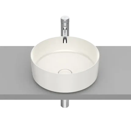 VASQUE À POSER ROUND EN FINECERAMIC® AVEC BONDE DE VIDAGE EN CÉRAMIQUE SANS TROP-PLEIN