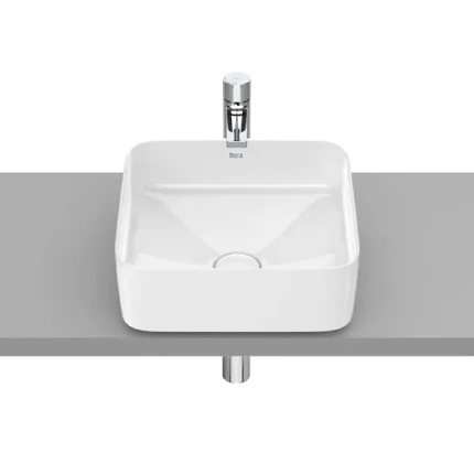 VASQUE À POSER SQUARE EN FINECERAMIC® AVEC BONDE DE VIDAGE EN CÉRAMIQUE SANS TROP-PLEIN