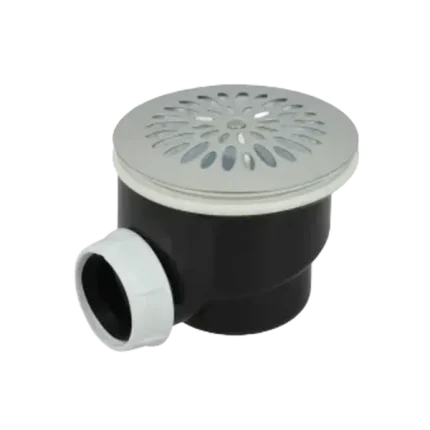 BONDE RECEVEUR DE DOUCHE, Ø 90 MM, SORTIE HORIZONTALE Ø 40 MM, GRILLE INOX