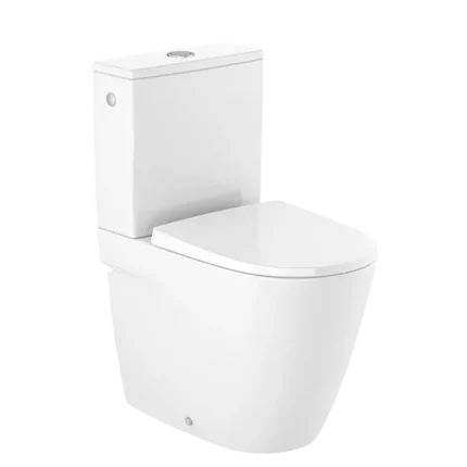 PACK WC BLANC COMPACT AU SOL RIMLESS À ÉVACUATION DUALE AVEC ABATTANT AMORTISSABLE