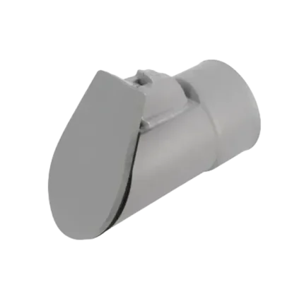 CLAPET DE NEZ EN PVC GRIS, Ø 125 MM, MÂLE, VOLET INCLINÉ À 11°