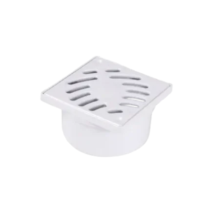 SIPHONNETTE SORTIE VERTICALE AVEC GRILLE CARRÉ 10×10 MM EN PVC BLANC