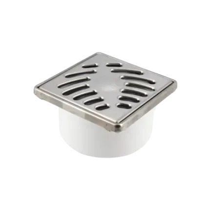 SIPHONNETTE SORTIE VERTICALE AVEC GRILLE INOX CARRÉ 10×10 MM, CADRE INOX