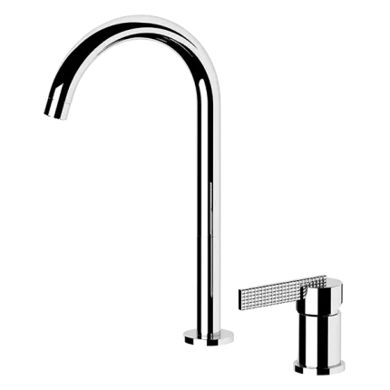 MITIGEUR DE LAVABO À DEUX TROUS, AVEC BEC L. VIDANGE NON INCLUSE