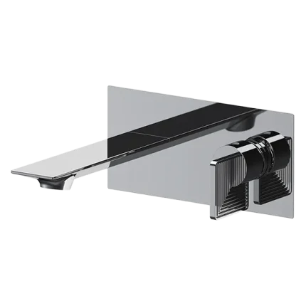 MITIGEUR LAVABO À ENCATSRER AVEC PLAQUE EN LAITON HORIZONTALE, LONGUEUR DU BEC 18.5CM