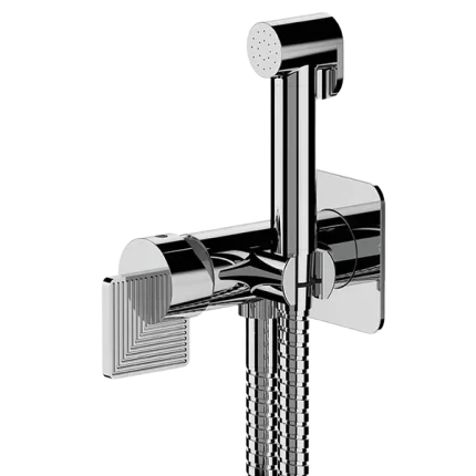 MITIGEUR SHUT-OFF ENCATSRÉ COMPOSÉ PAR: DOUCHETTE SHUT-OFF, SUPPORT SUR PLAQUE EN LAITON CHROMÉ ET FLEXIBLE 120CM EN ACIER INOXYDABLE