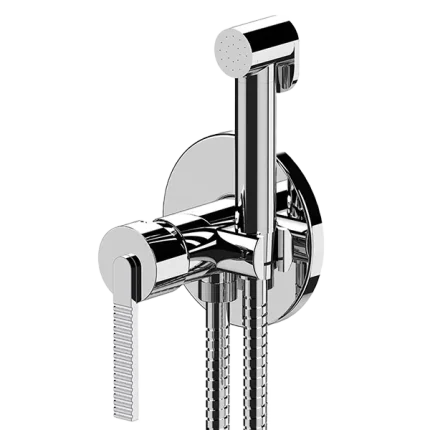 MITIGEUR SHUT-OFF ENCASTRÉ COMPOSÉ PAR: DOUCHETTE SHUT-OFF ART.1004DC, SUPPORT SUR PLAQUE EN LAITON CHROMÉ ET FLEXIBLE 120CM EN ACIER INOXYDABLE